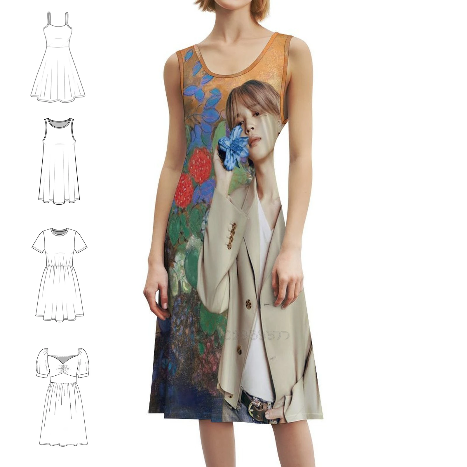 فستان Jimin Among The Flowers ذو فتحة عنق على شكل قلب فستان صيفي أنيق للحفلات للنساء فساتين حفلات Jimin Park Jimin #1