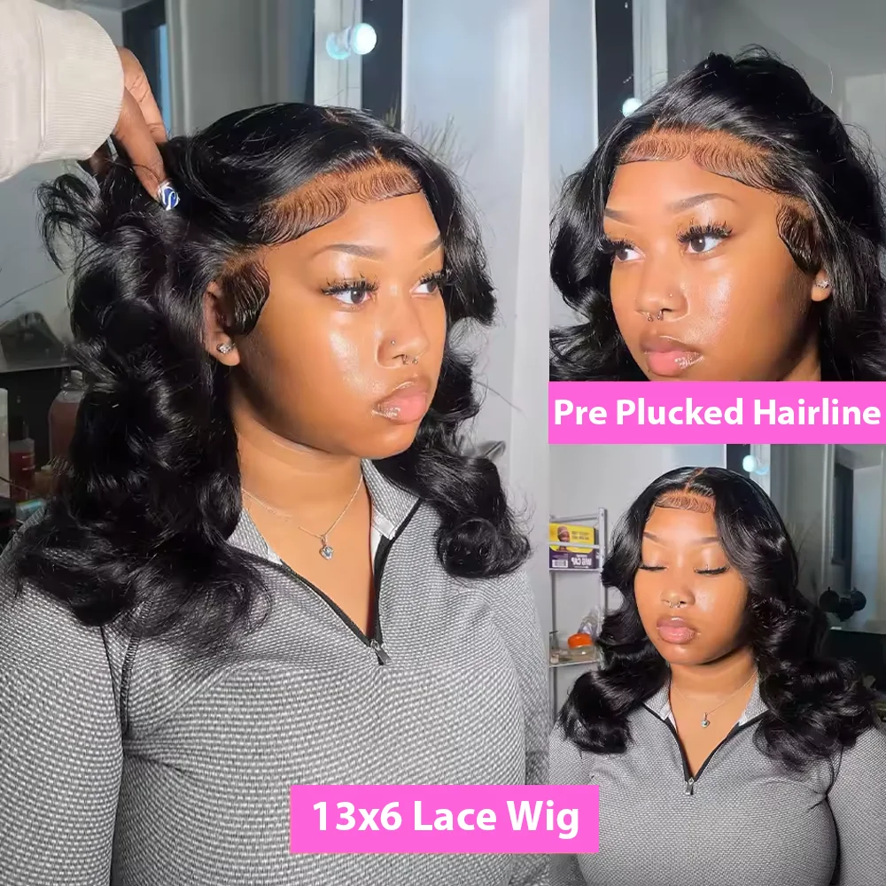 8-16 Inch Body Wave Short Bob Wig 220 Density Lace Frontal Wig 100% Human Hair Wigs 5x5 Glueless Wig Brazilian Black Natural Color Ready To Wear Glueless Closure Wig 13x4 13x6 HD Transparent Lace Front Wigs Pre Plucked Baby Hair Natural Hairline Wigs For