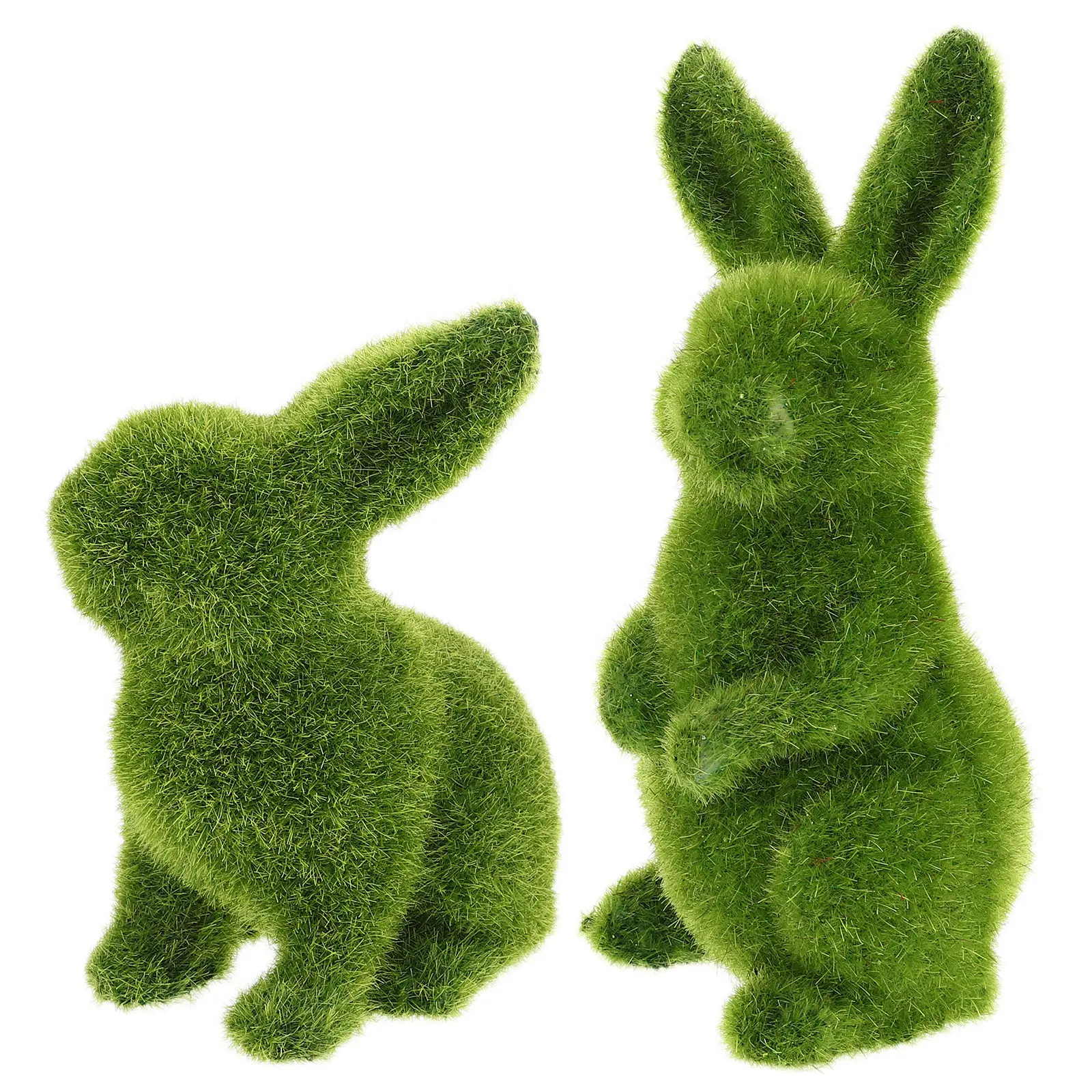 

2 шт. садовых фигурок кроликов, зеленые, с имитацией мха, декоративные, из смолы, для патио, газона, балкона, двора, сада