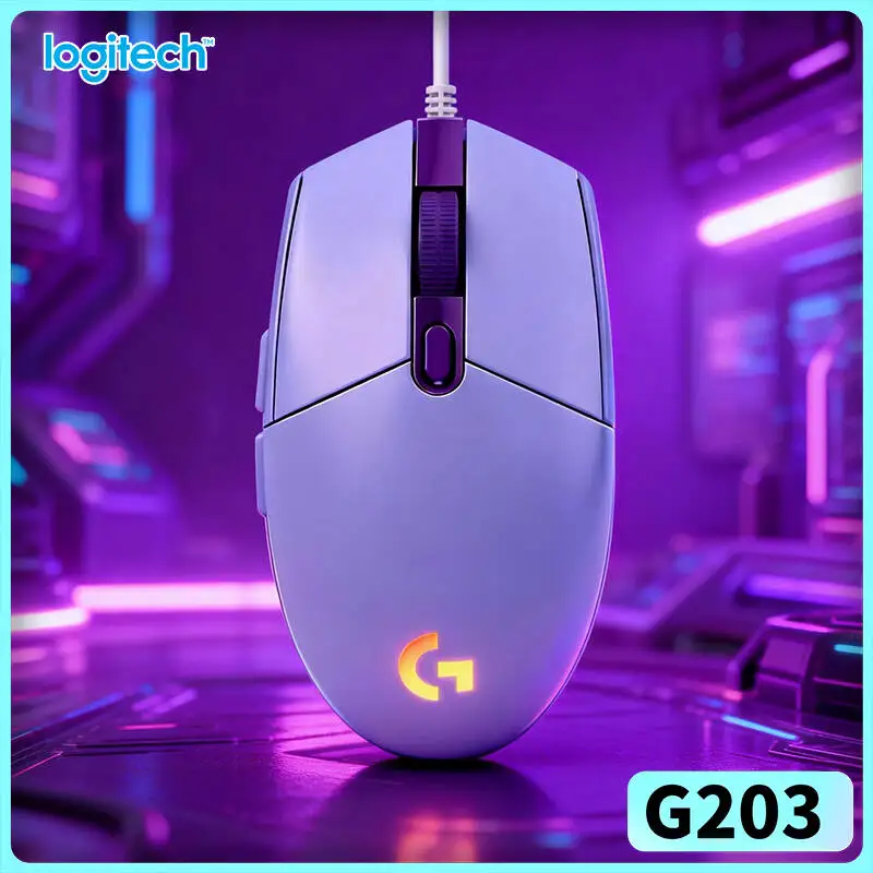 Logitech G203 wired gaming mouse high‑speed optical sensor tracking customizable RGB illumination USB plug‑and‑play pc