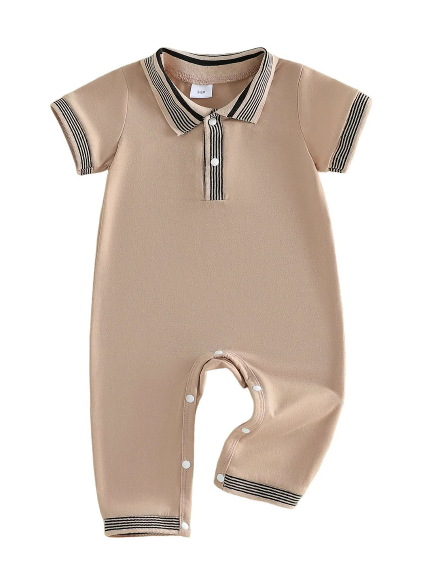 

Комбинезон для новорожденных мальчиков, повседневный, с отложным воротником, коротким рукавом, геометрическим принтом, контрастных цветов, для летней носки