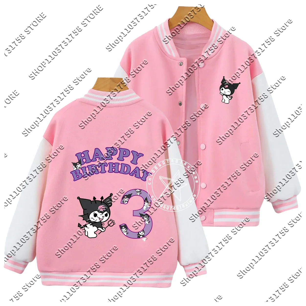 Anime Cartoons Children Casual Clothes Kid Girl Boy Top Sanrio Kuromi baseball uniform Birthday Number 3-12 Kawaii outer jacket