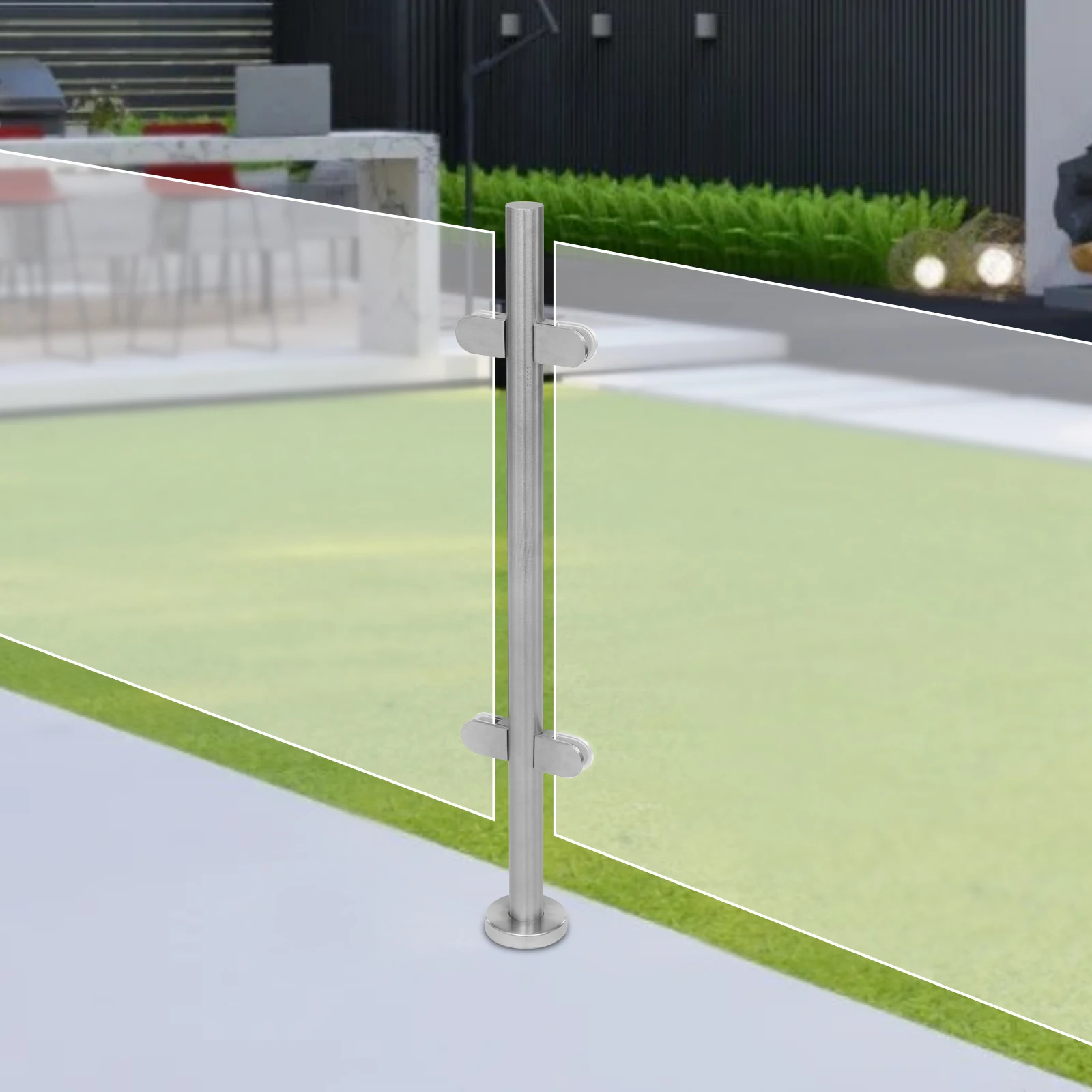 90cm Stainless Steel Railing Post, 304 Grade Baluster Mid Post With Mounting Base, For Staircase Deck Balcony Railing System