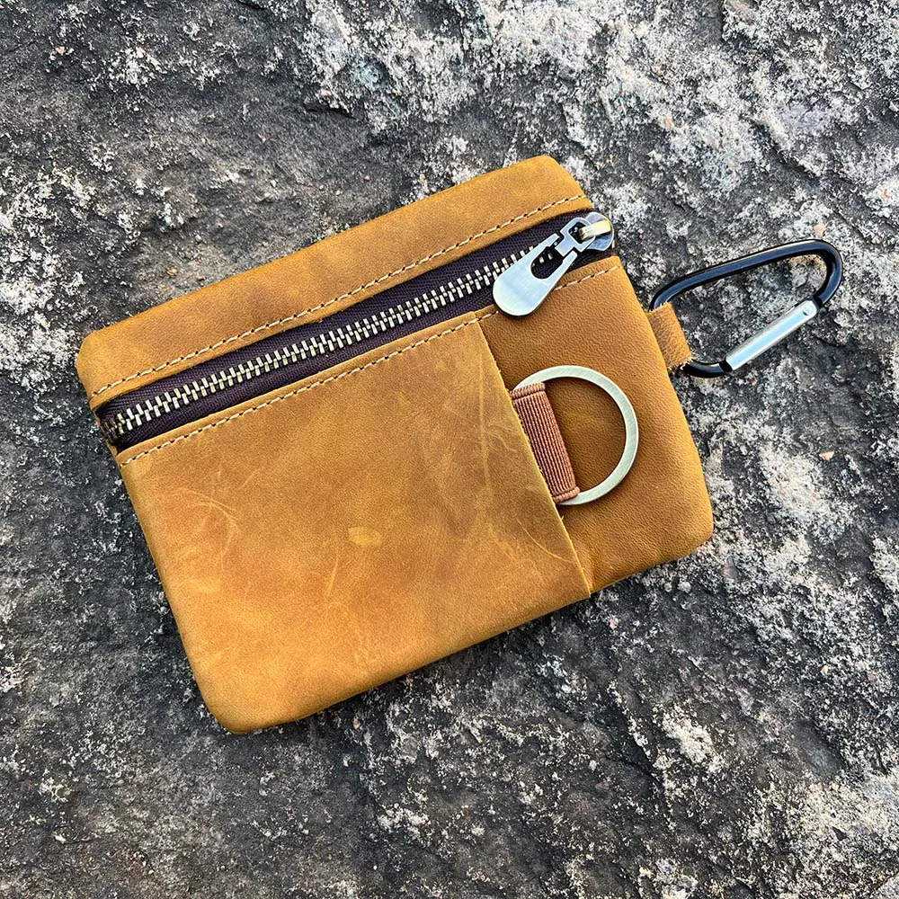 Leather Sling Coin Purse with Key Ring Men Women Mini coin purse wallet keychain Drop Shipping To Amazon