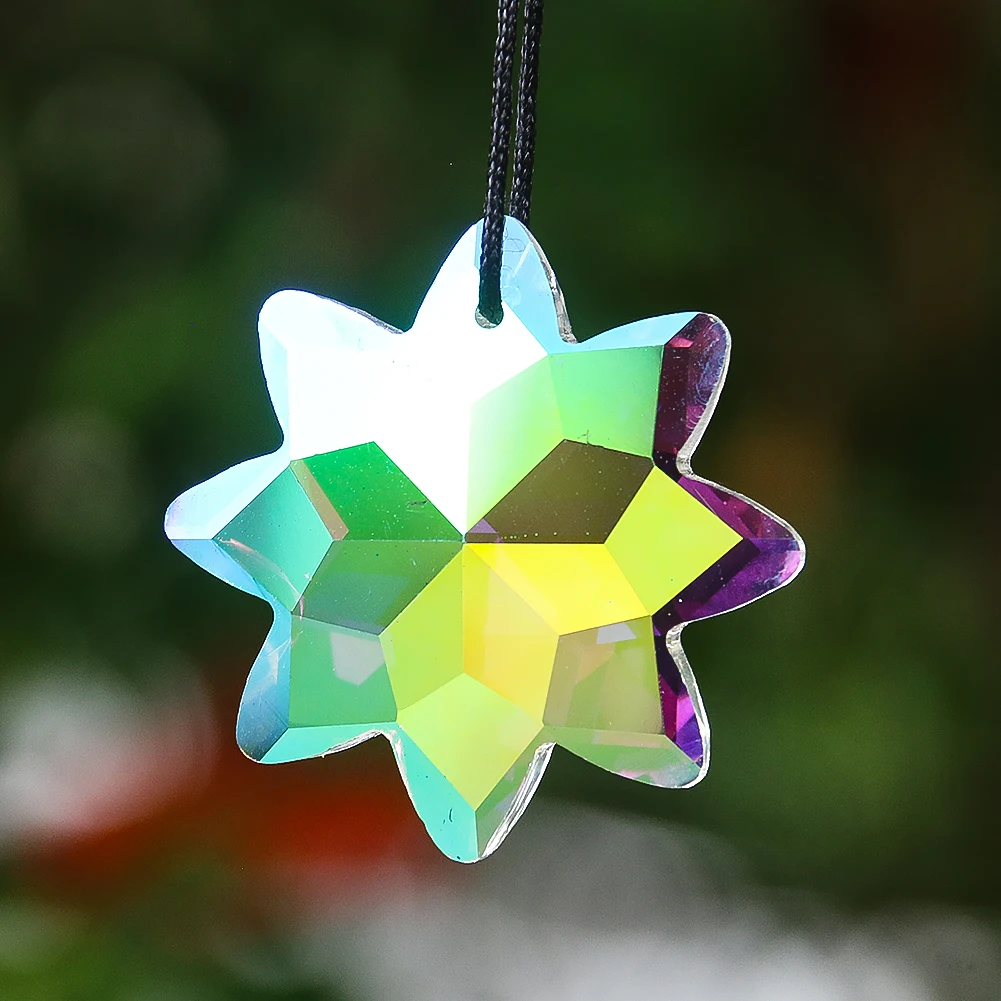 2PC 38MM Christmas Snowflakes Glass Crystal Pendant Faceted Prism Flower Star AB Color Sun Catcher Rainbow Chandelier Lamp Parts