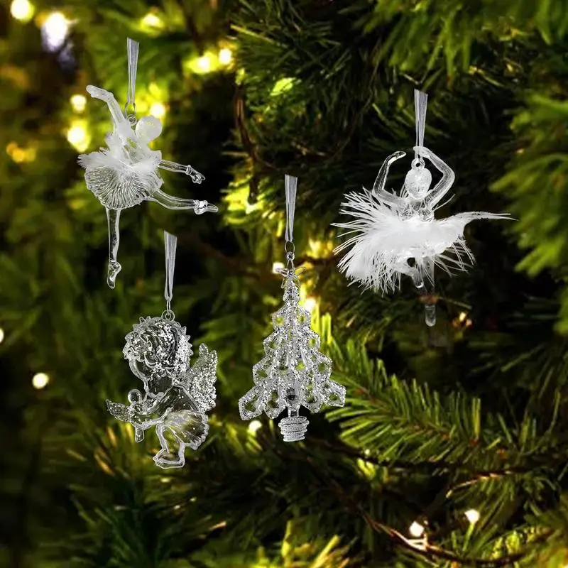 Christmas Tree Acrylic Pendant Decorations Crystal Dancing Girl Angel Ornaments Xmas Tree Hanging Navidad 2024 New Year Gift