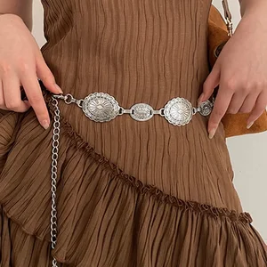 Conjunto de 1 pieza de accesorios de la cadena de cintura para el cinturón de cadena de metal de plata de estilo étnico bohemio retro de mujeres con cinturón de falda 10 mejores cinturones de cintura de ventas - №3