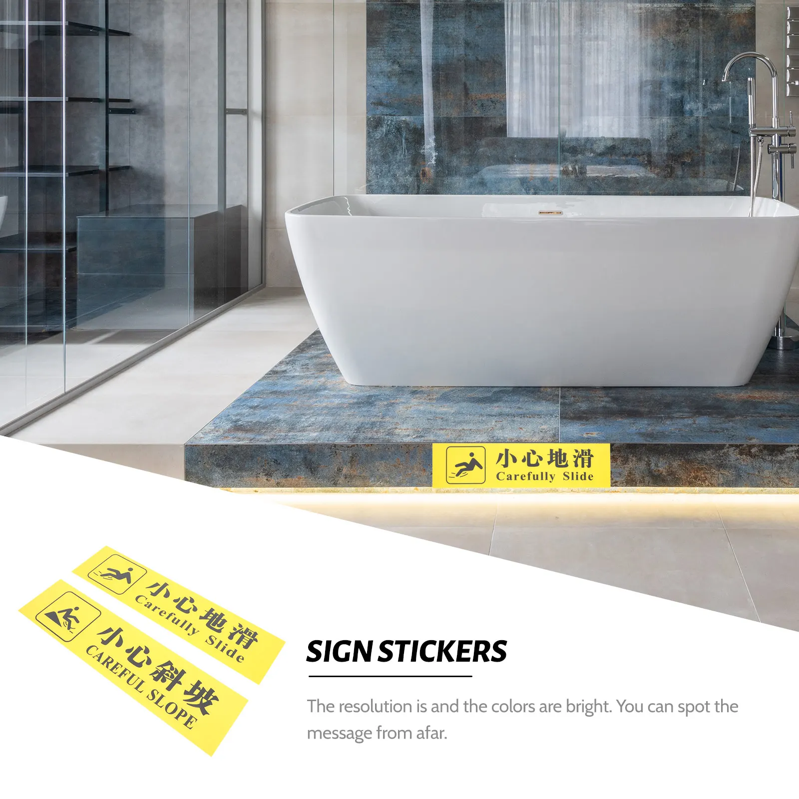 

4 Pcs Floor Sliding Tips Sticker Warning Sign Outdoor Self Adhesive Reflective Stickers Signs Reminding Work