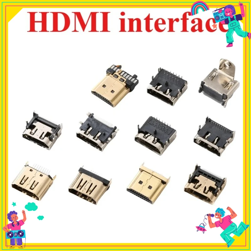 5PCS HDMI HD Interface Connector SMD 19 Pin 19P Vertical Right Angle HDMI Socket Surface Mound PCB Receptacle