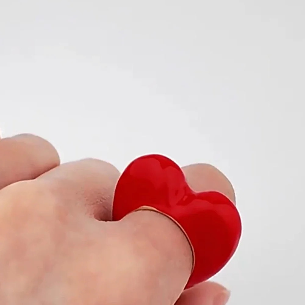 Seulement Unique Anniversary Gift 3D Heart Shaped Colored Enamel Engagement Rings for Women Girlfriend Jewelry Gift