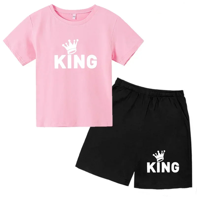 King Pattern Printed T Shirt Suits For Boy Girl Kids Summer Short Sve shorts Kid T-shirt ildren\'s Tee tops Set