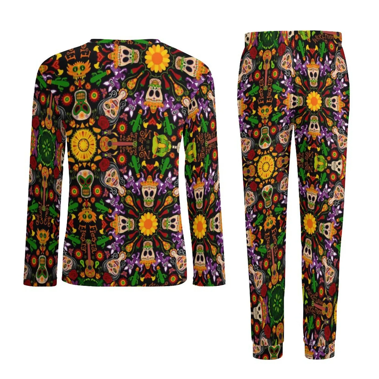 Abstrato mandala impressão pijamas mangas compridas estilo mexicano duas peças quarto pijamas conjunto primavera design masculino pijamas de grandes dimensões