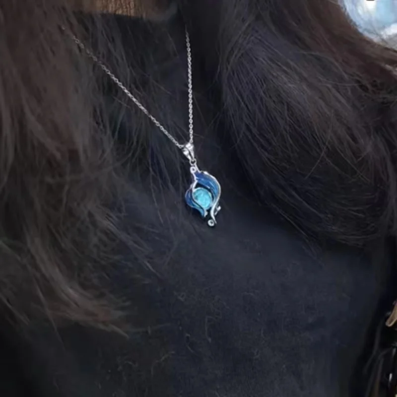 Game Genshin Impact Necklace Furina Focalors Character Image Necklaces Woman Design Blue Pendant Sweet Accesory Cosplay Jewelry