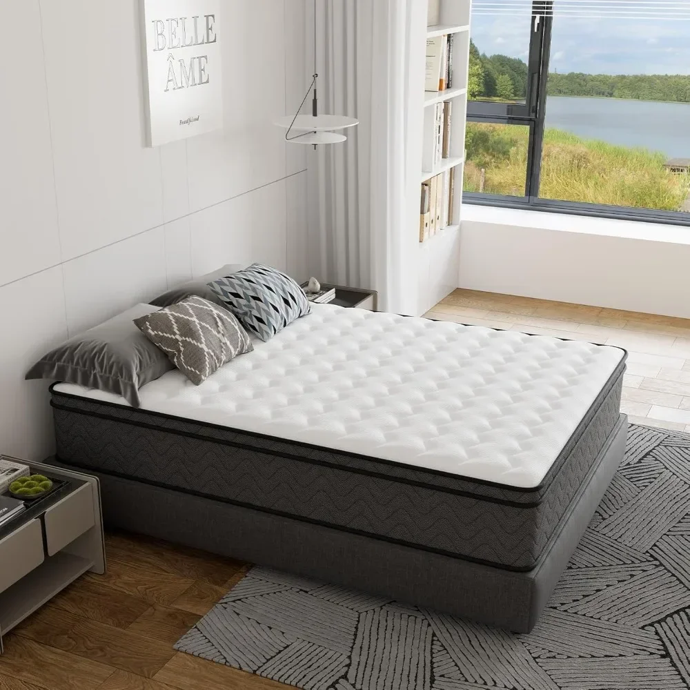 Queen Mattress, 10 Inch Innerspring Hybrid Mattress in A Box, Individually Pocket Coils for Motion Isolation & Cool Sleep