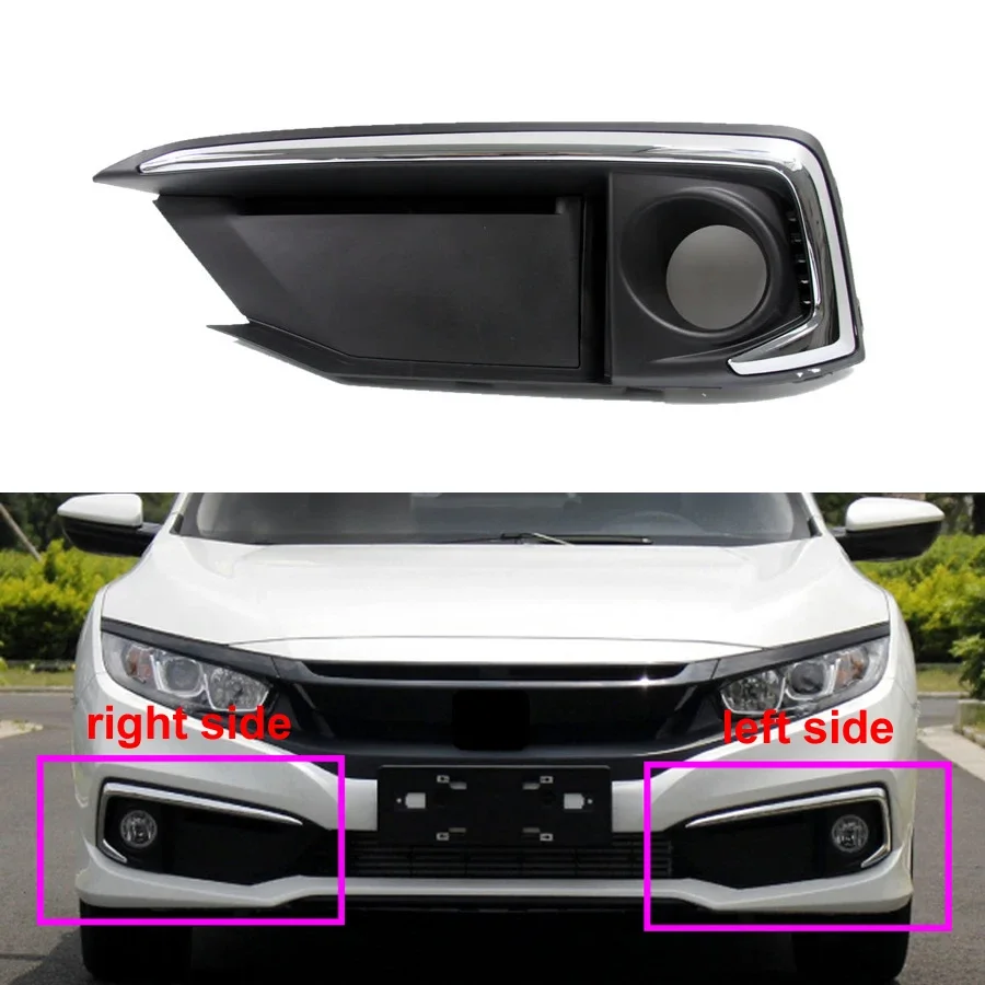 

For Honda Civic 2019-2021 Fog Lamp Cover Front Lower Bumper Car Fog Light Cover with Plating