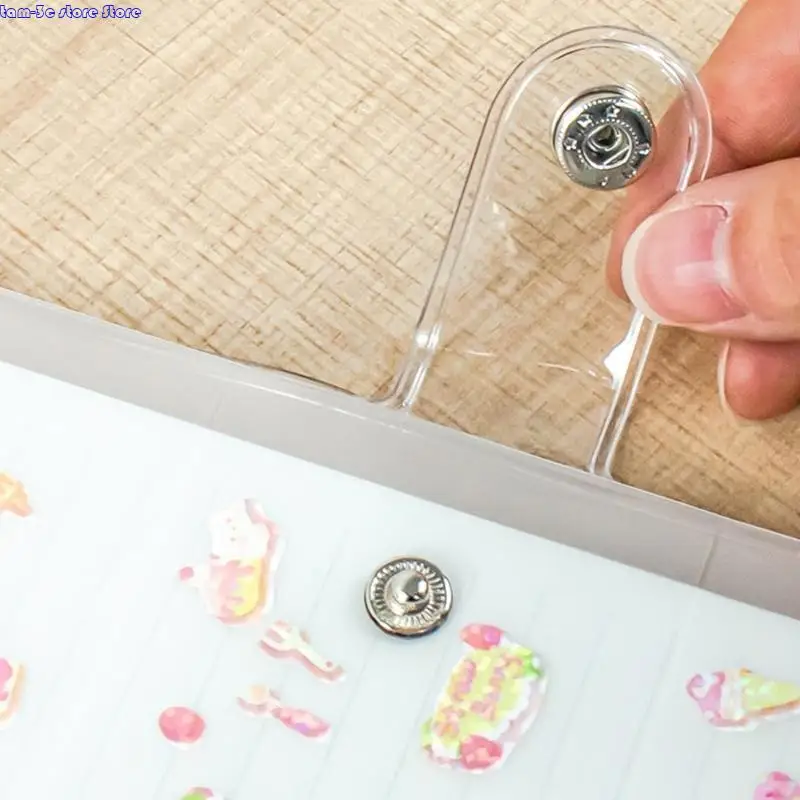 D0UA 투명 노트북 바인더 스냅 버튼이있는 소프트 바인더 6 반지 플래너 바인더