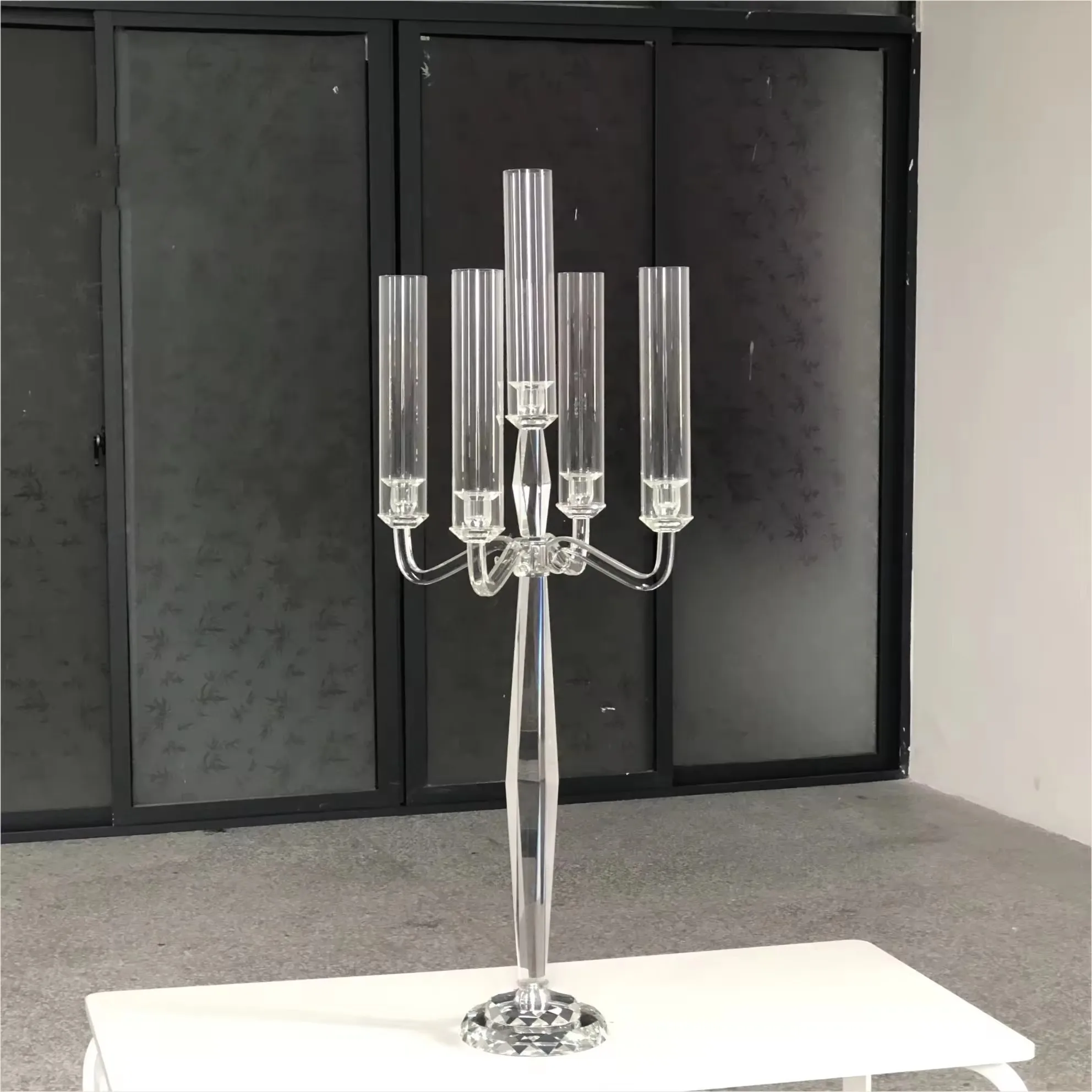 need time to make )Hot Sale Tall Wedding Decoration 5 Arms Clear Wedding Crystal Centerpiece Candelabra