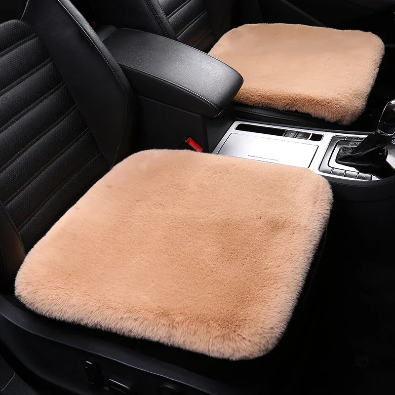 Car Seat Cushion Winter Plush Rabbit Fur Winter Warmth Thick Wool One Piece Square Cushion for Main Driver or Co-pilot