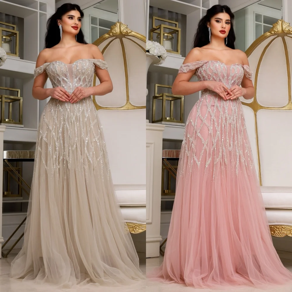 

Изысканные модные тюлевые платья с блестками и бисером по индивидуальному заказу, прямые длинные платья с открытыми плечами, подходящие на заказ платья для особых случаев