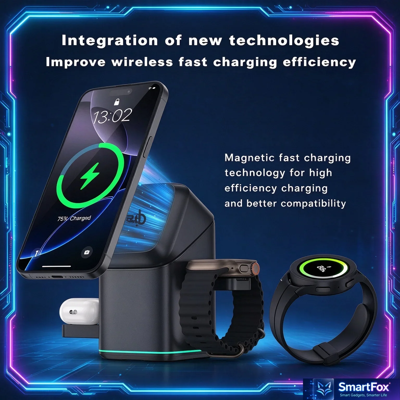 Qi2 3 in 1 MagSafe Magnetic Wireless Charger, Charging Dock Station, Fast Charging Stand For iPhone Samsung Smart Watch Earbuds