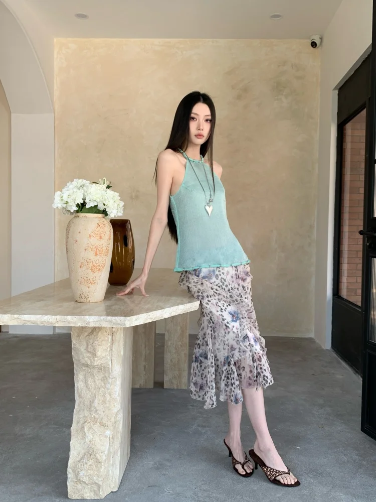 CHEERART Leopard Print Ruffle Skirts For Women Summer 2026 Asymmetrical Knee Length Flowy Skirt Fashion Designer Clothes