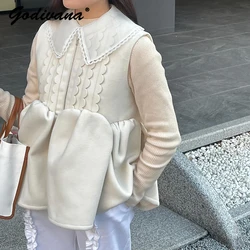 Ragazze in stile giapponese Cute Wavy Edge Bud Hem Zipper gilet esterno senza maniche colletto staccabile canotta Lolita da donna