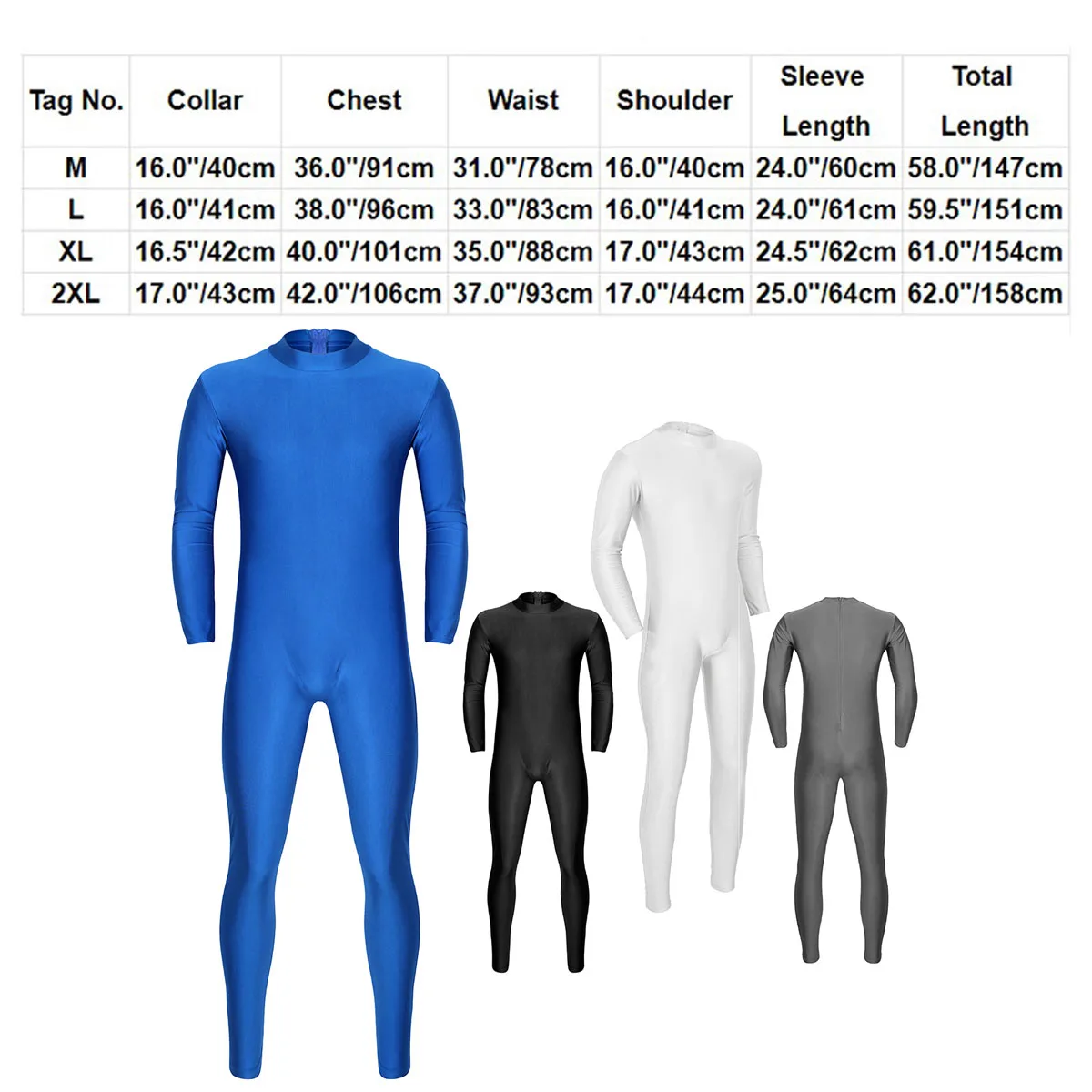 Masculino elastano zentai terno zíper de volta manga longa de uma peça bodysuit de corpo inteiro macacão sexy pele-apertado unitard trajes de dança