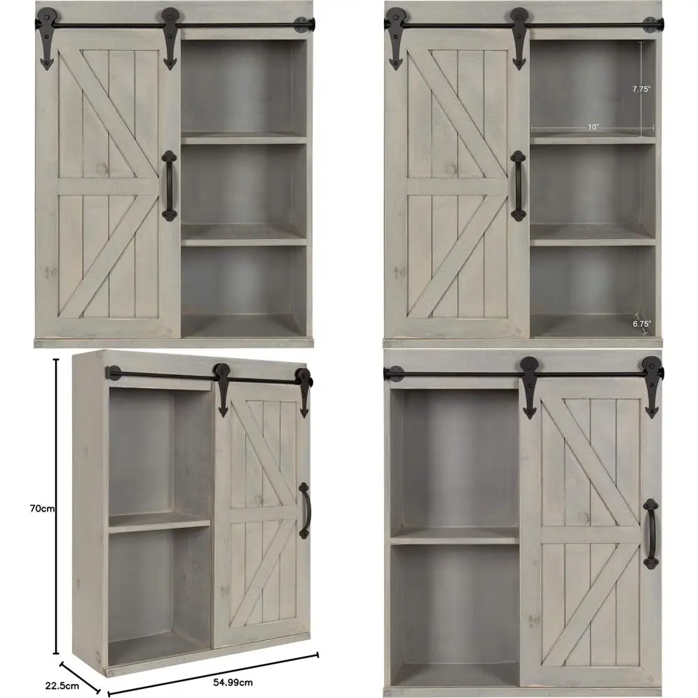 Rustic Gray Decorative Wooden Wall Cabinet with Sliding Barn Door by Kate and Laurel Cates