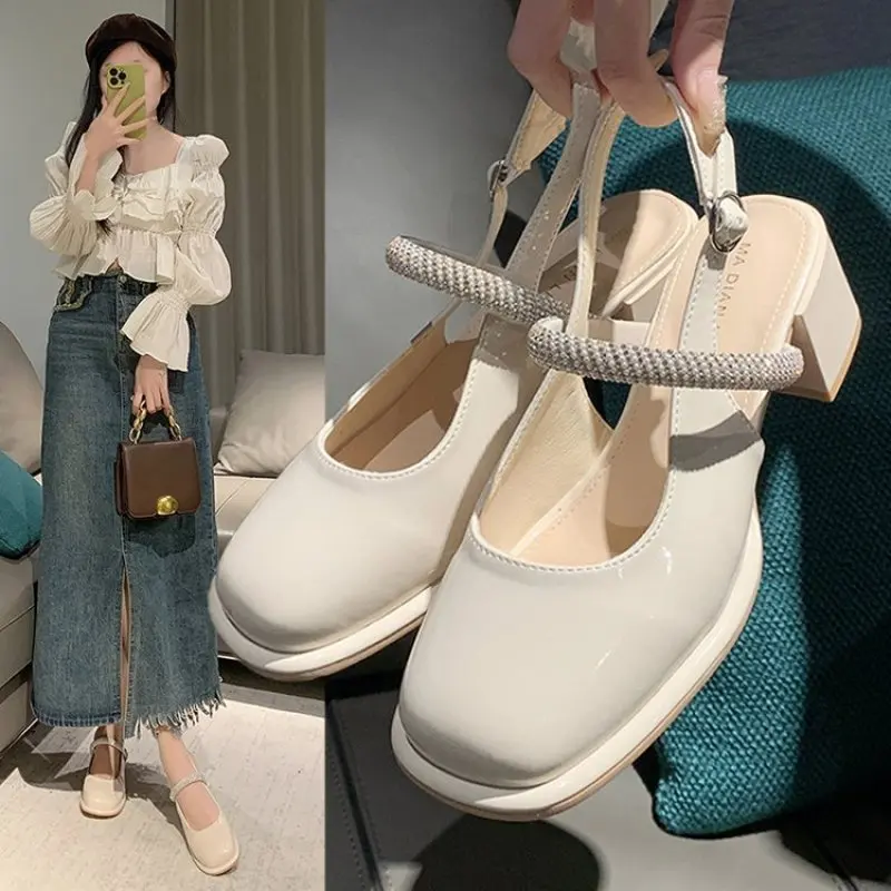 NEW Baotou Shoes 2024 Casual Heels Sandals Ladies Square Toe Pumps Latest Comfortable Lolita Summer Fashion Sexy Pumps Female