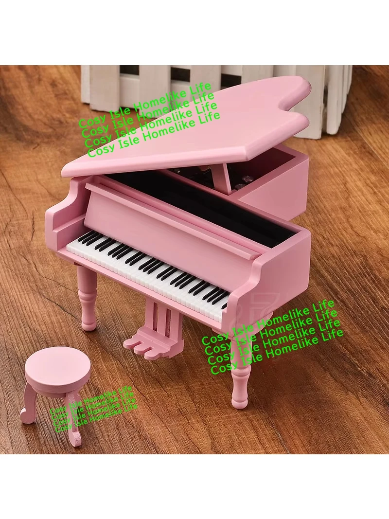 Wooden Emulational Piano Music Box Classical Music Decor Creative Triangle Pianoforte Clockwork Crank Singing Box Crafts