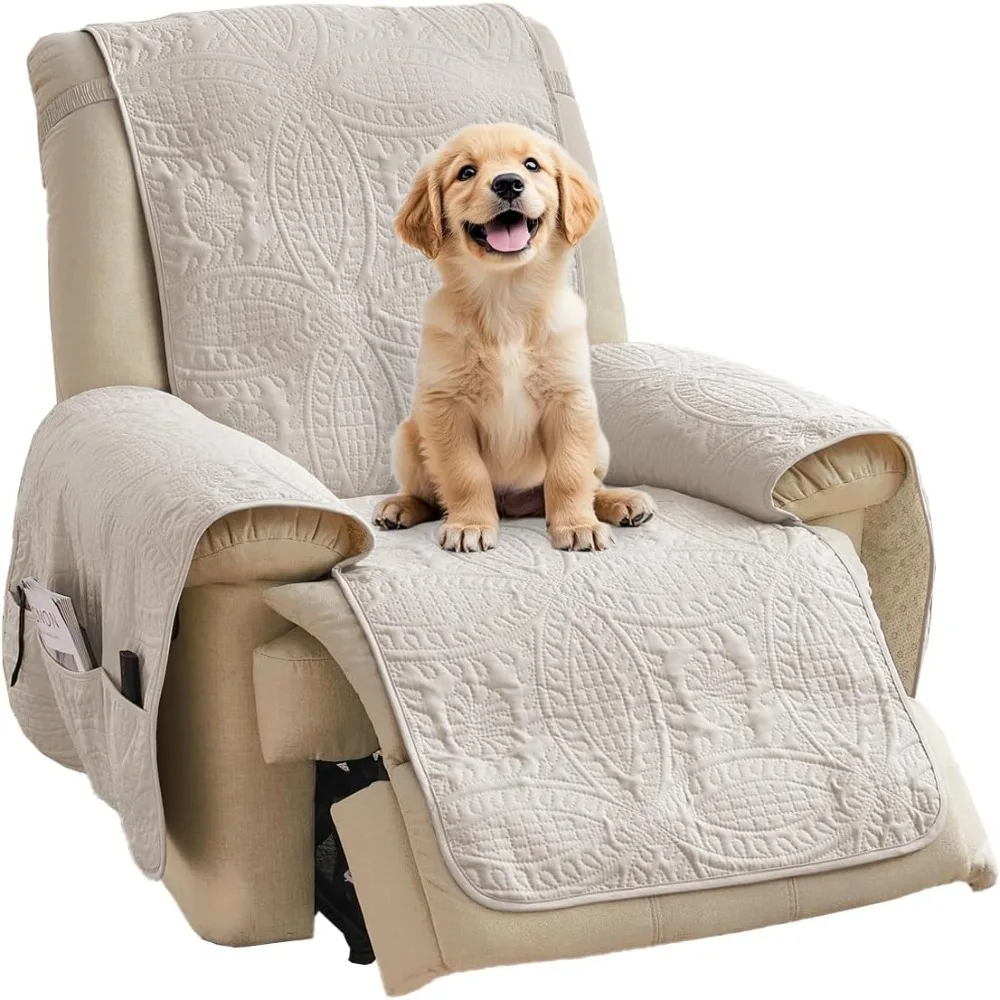 

Water-Resistant Beige Quilted Recliner Slipcovers for Lazy Boy Chairs, Ideal for Pet Owners