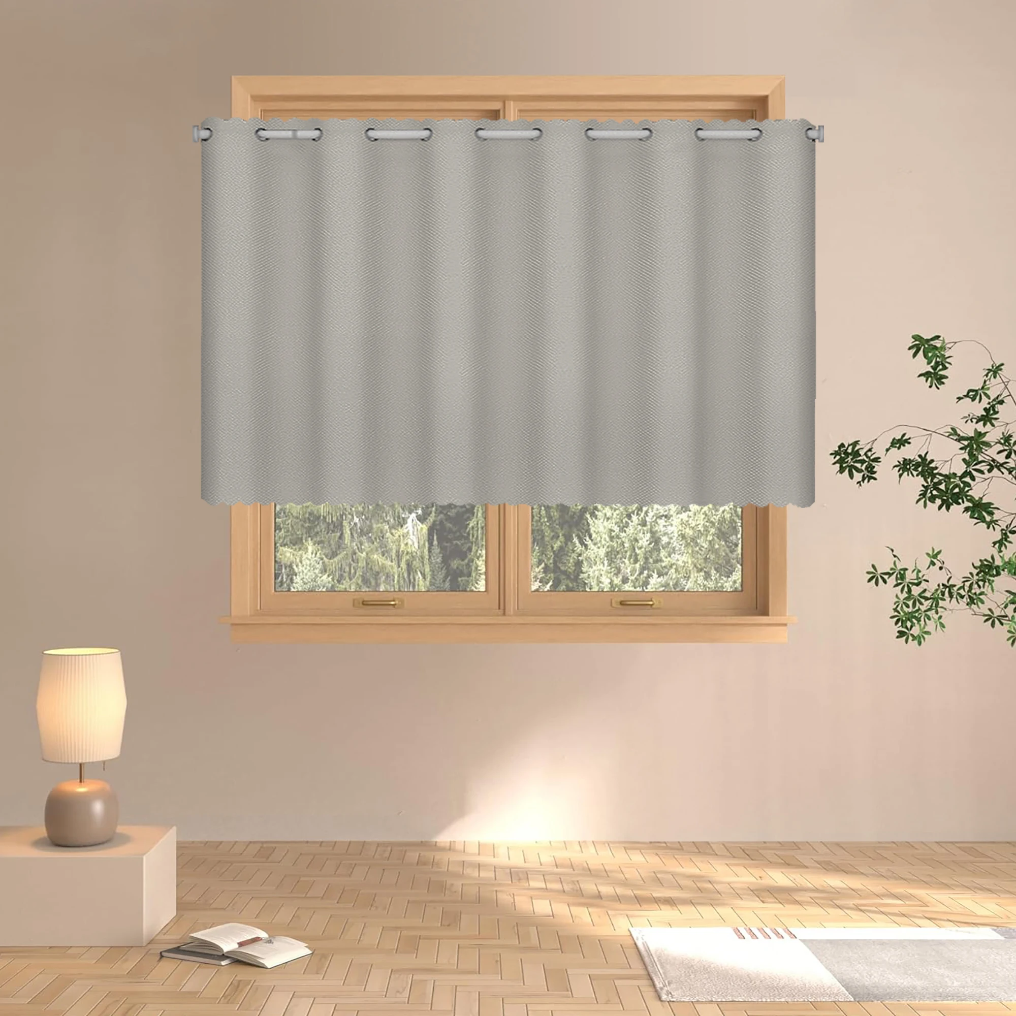 A Beige Non-Transparent Woven Short Curtain for Home Use, Lace Art Curtain Suitable for Cabinet Decorations