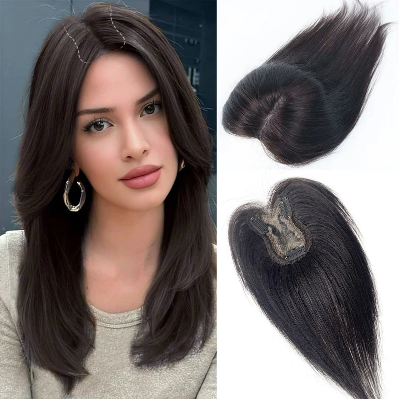 

10 Inch Human Hair Toppers 7X10cm Swiss Lace Butterfly Hairnet Clip in Topper for Women 100% Human Hair Middle Part Hairpieces