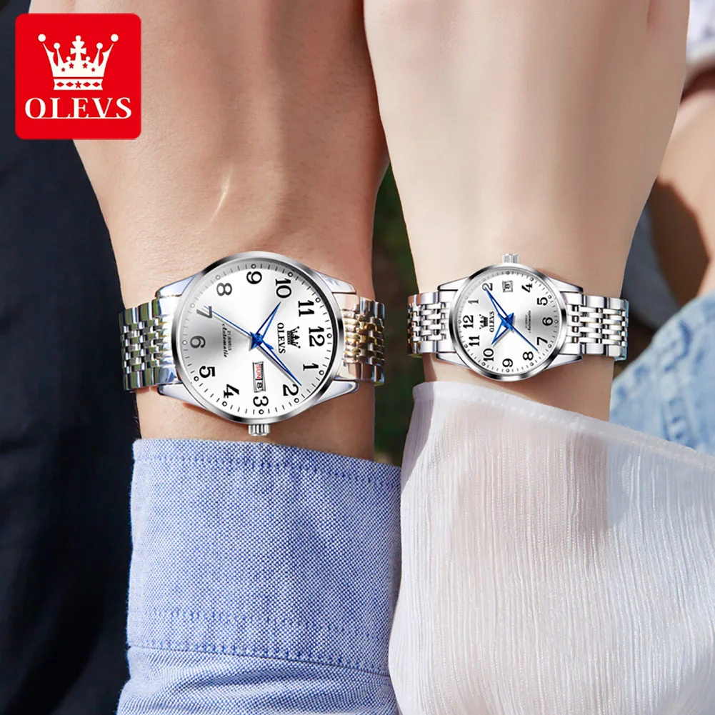 OLEVS Luxury Brand Couple Automatic Mechanical Watch Waterproof Stainless Steel Wristwatch Women And Men Watch