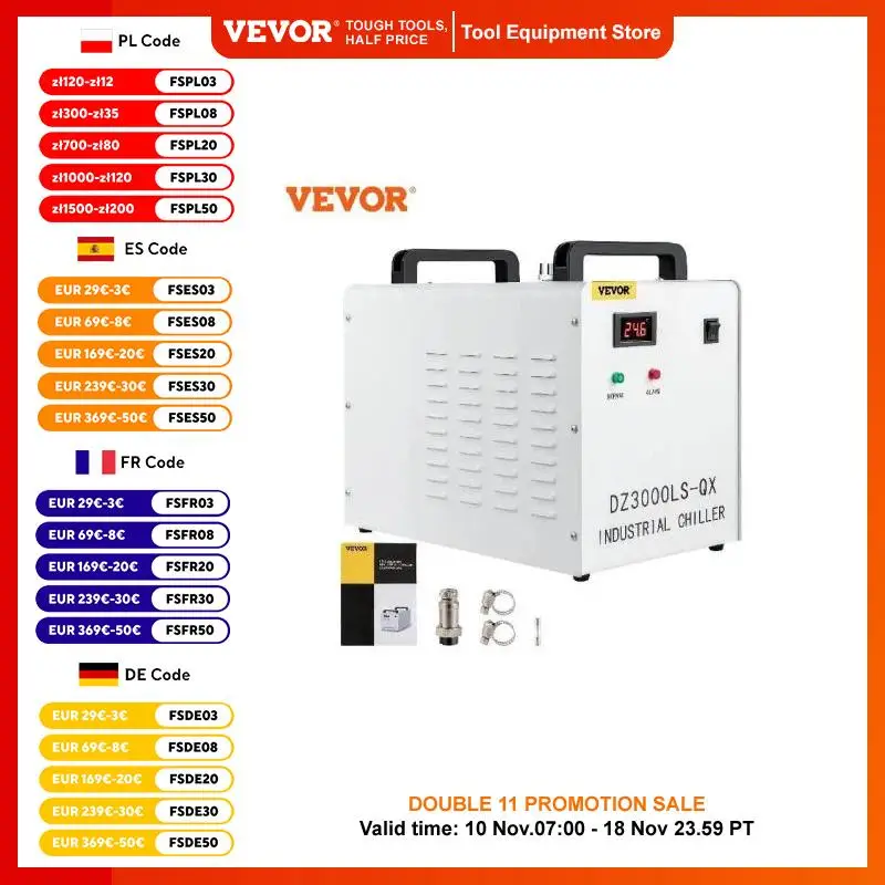 VEVOR CW-3000 Laser Engraving Machine Chiller Thermolysis Industrial Water Cooler 60W/80W CO2 Glass Tube CNC Spindle Cooling