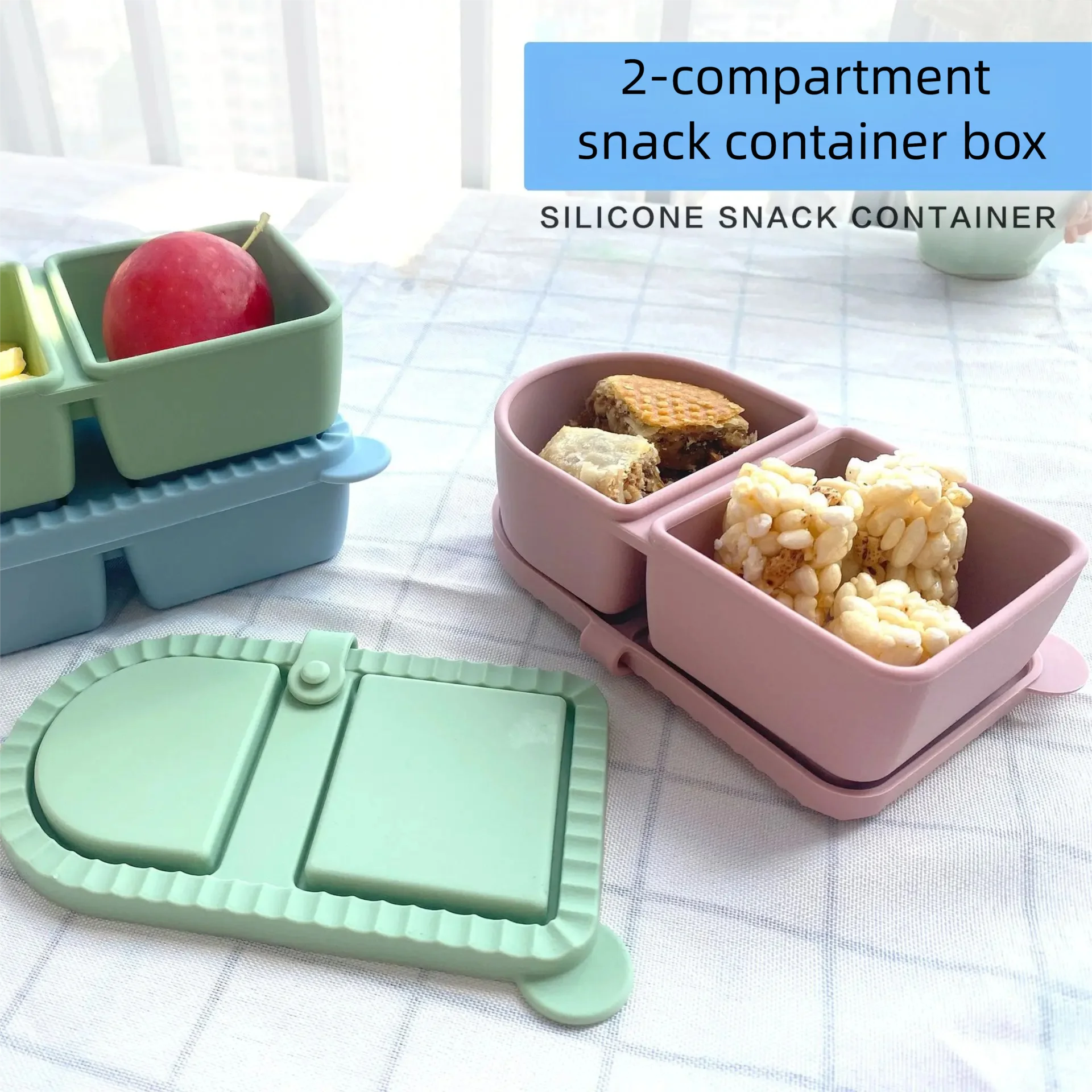 Contenedor portátil de silicona para alimentos de 2 compartimentos, mini caja de refrigerios reutilizable con tapa para aderezo de ensaladas, salsa, nueces, frutas