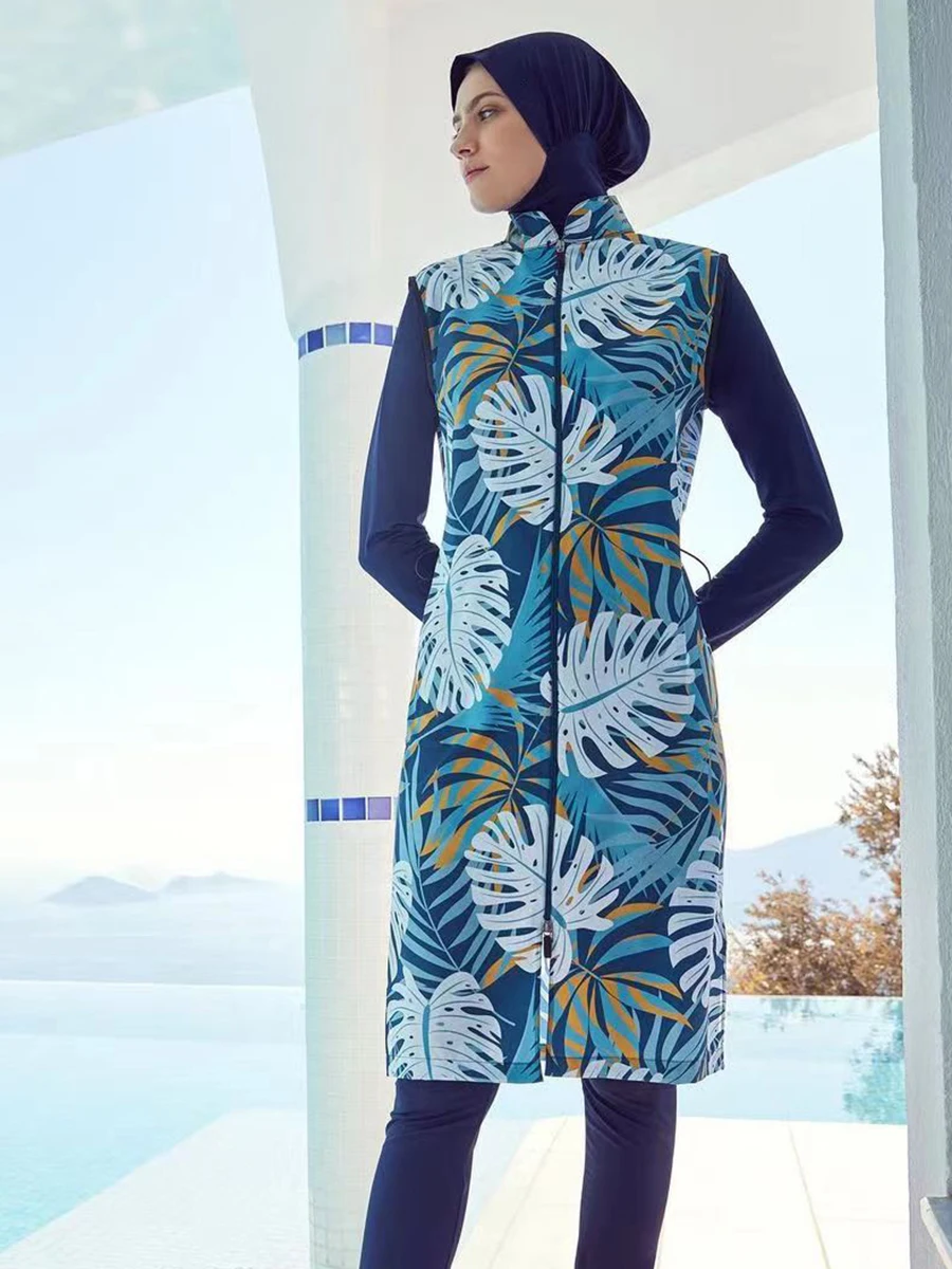 4PCS Muslim Swimwears Modest Burkini Women Long Sleeve Swimsuit Full Cover Swim Costumes Swimwear Hijab Top Pants Bra
