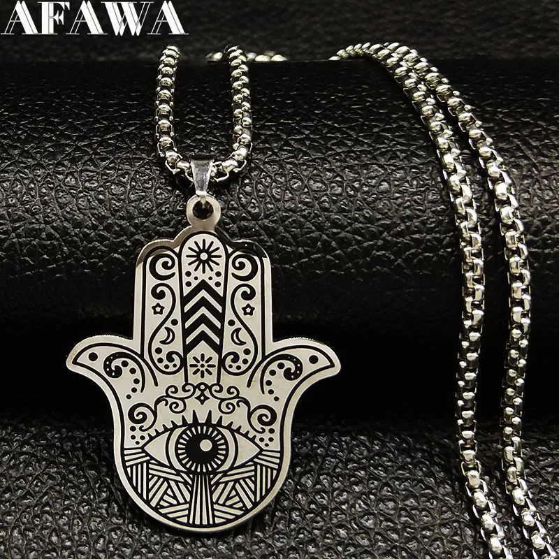 Hamsa Fatima Eli Paslanmaz Çelik Kolye Erkekler Fatima'nın Eli Türk Gözü Kolye Kolye Takı collier homme N933S02
