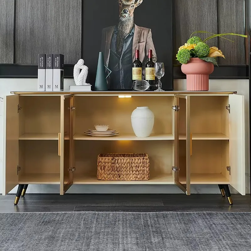 The dining side cabinet is light and luxurious