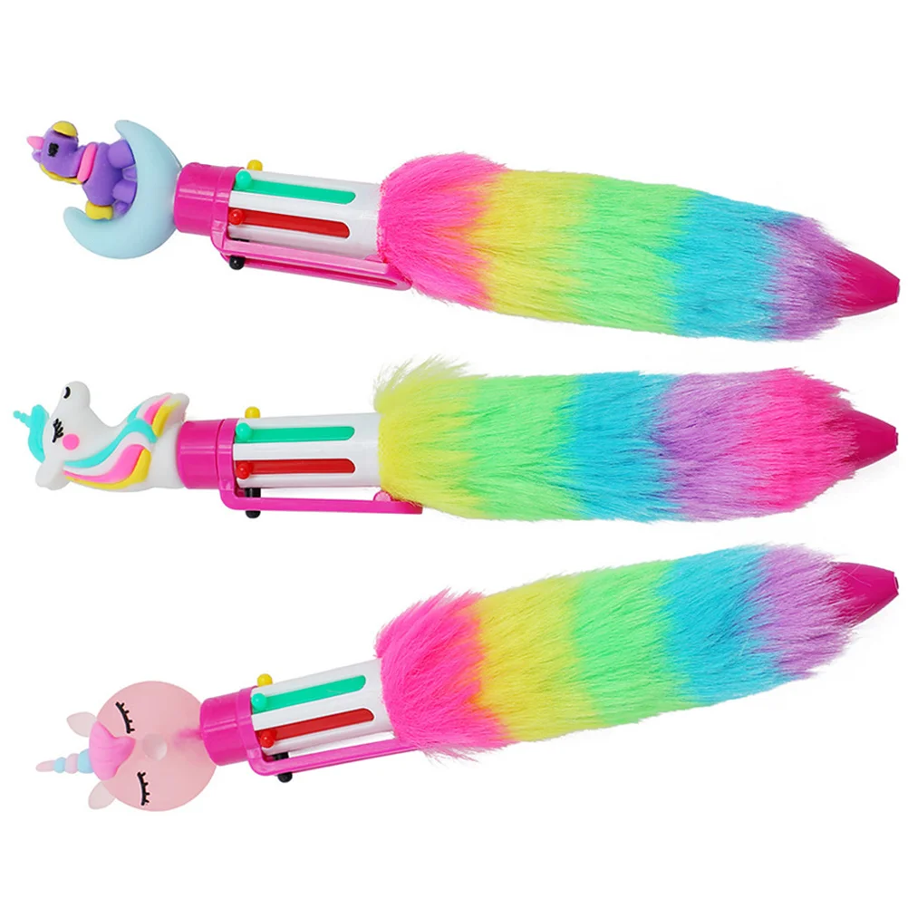 

3 Pcs Ballpoint Pen Pens Fluffy Six Colors Multi-color Plastic Plush Colorful Puffy for Girls Colored Student