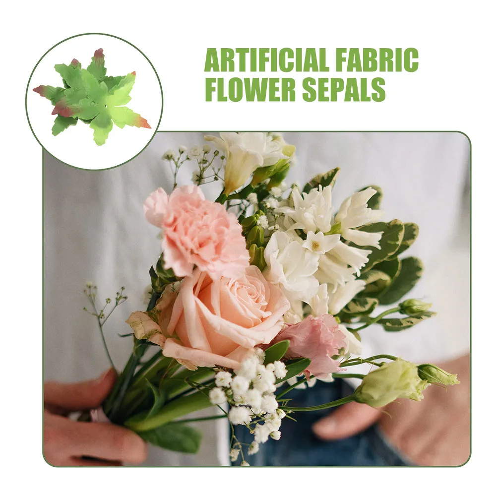 60Pcs DIY Sepals Materials Fabric Green Sepals Petals for Artificial Flower Making Soap Roses Craft Projects Realistic Flower