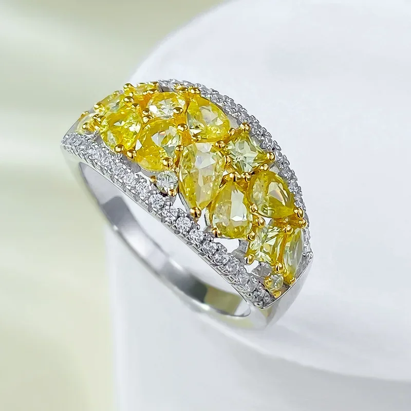 

Sparkling 925 Sterling Silver Citrine High Carbon Diamond Finger Ring 18K White Gold Plated Women Wedding Party Jewelry