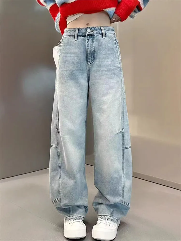 

High Waist Thickened Fleece Wide Leg Jeans Women's Winter New Style Casual Loose Slimming Floor-Length Trousers