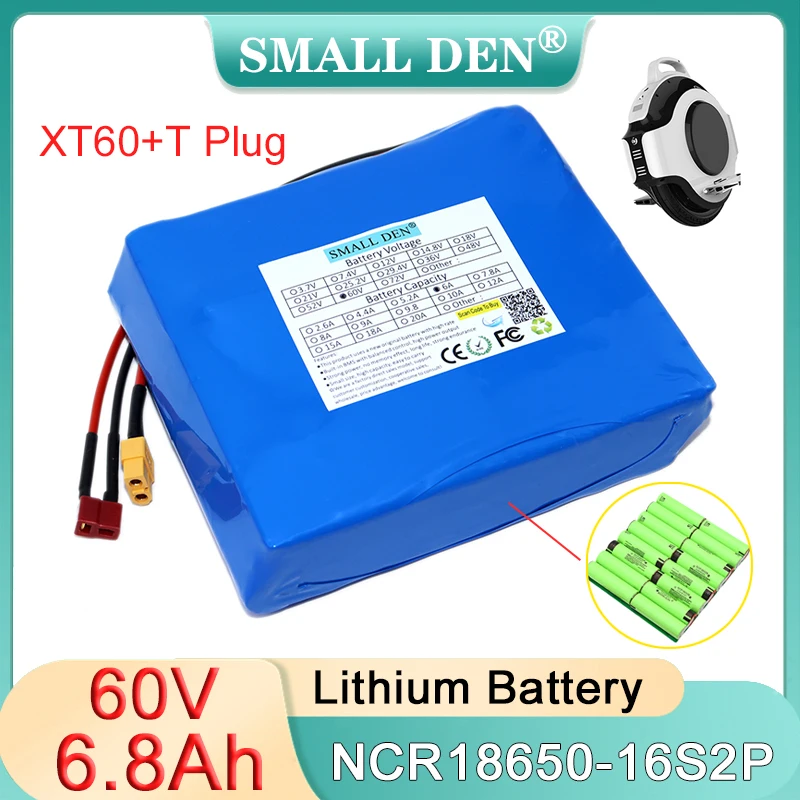 

60V 6800mAh NCR18650 Lithium rechargeable battery pack 16S2P 204WH For 67.2v Electric unicycle Self balance scooter Spare Cells