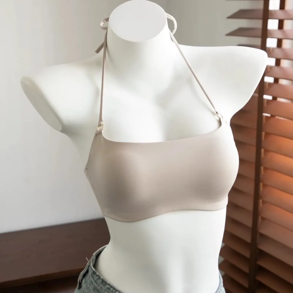 Thin Shoulder Strap Halter Wireless Bra Lingerie Shockproof Brassiere for Women Anti-sagging Seamless Push Up Underwear Summer