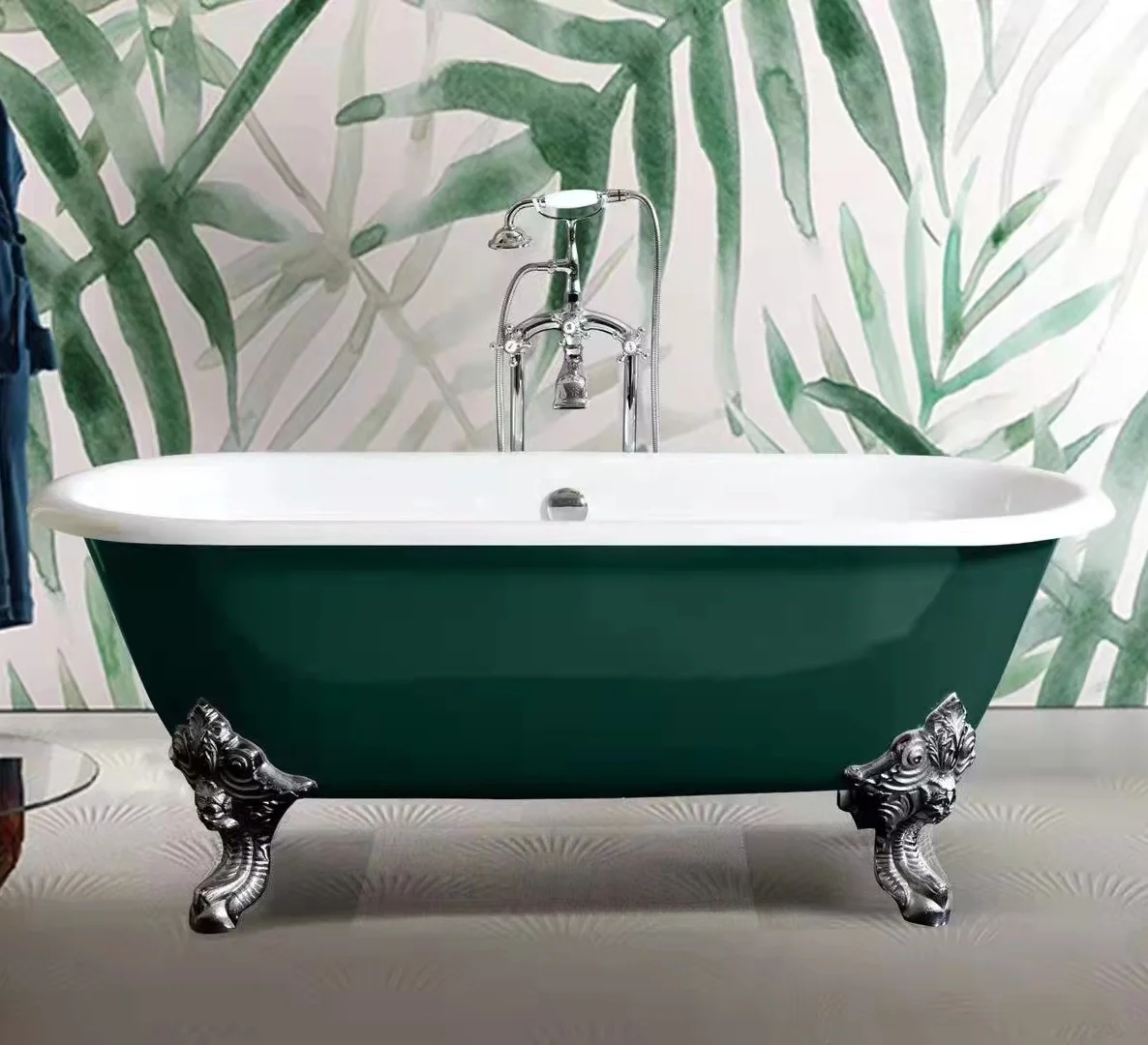 KD-JRAYG 8801 Fashional Sanitary Ware Green Colored Cast Iron Material Foot Bathtub European Design Bathroom Shower Tub On Floor