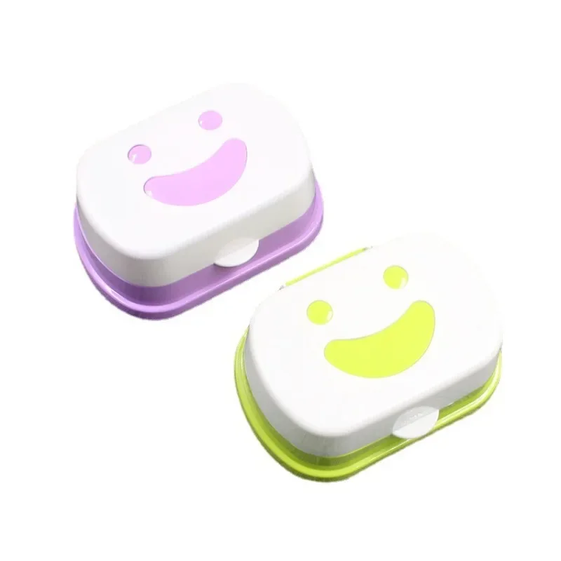 Cute cartoon smiley face flip soap box Creative light luxury single drain with lid bathroom soap box