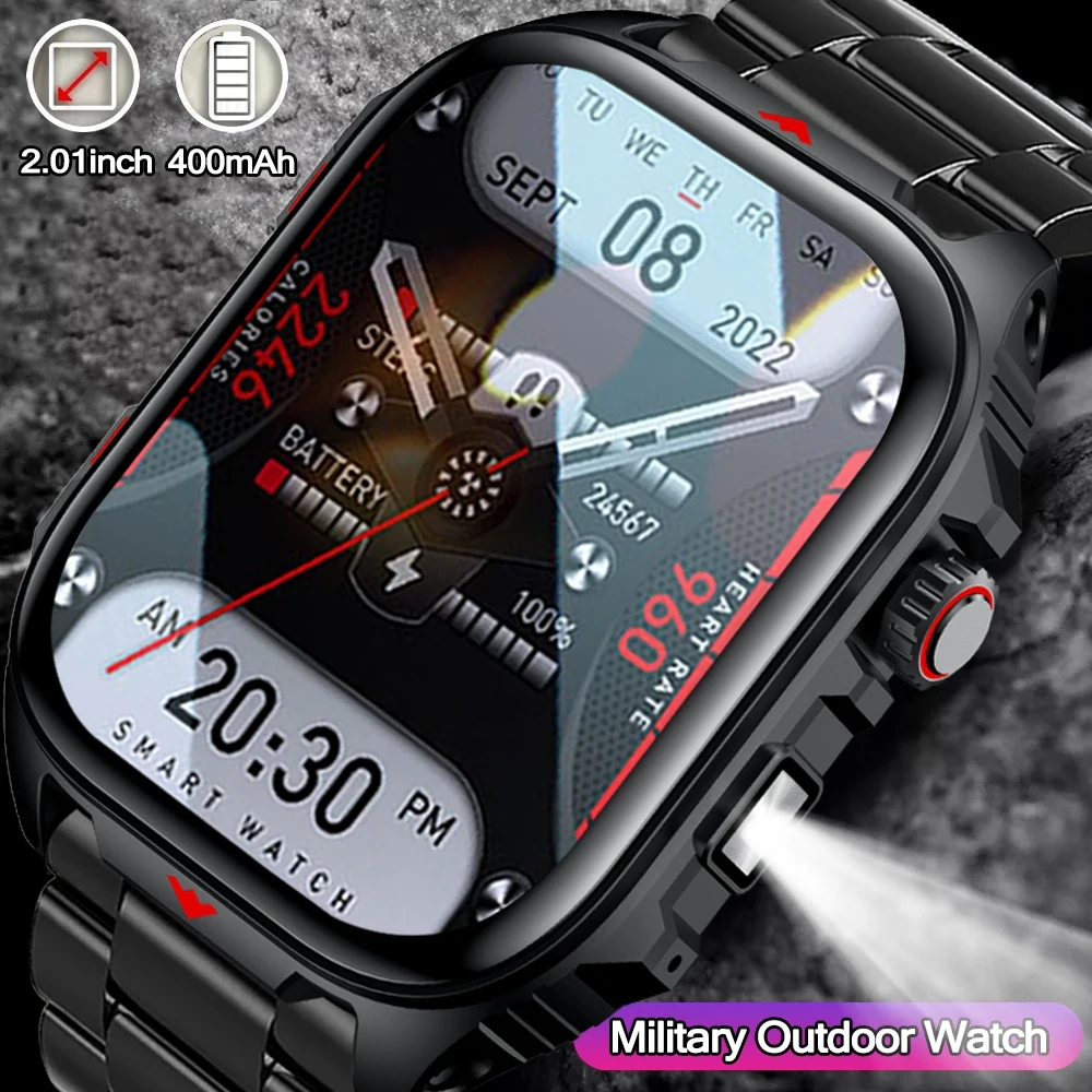 

2025 New Outdoor GPS Sports Smart Watch Men 400 mAh Battery LED Flashlight Bluetooth Talk 2.01 inch Military Smartwatch For Men