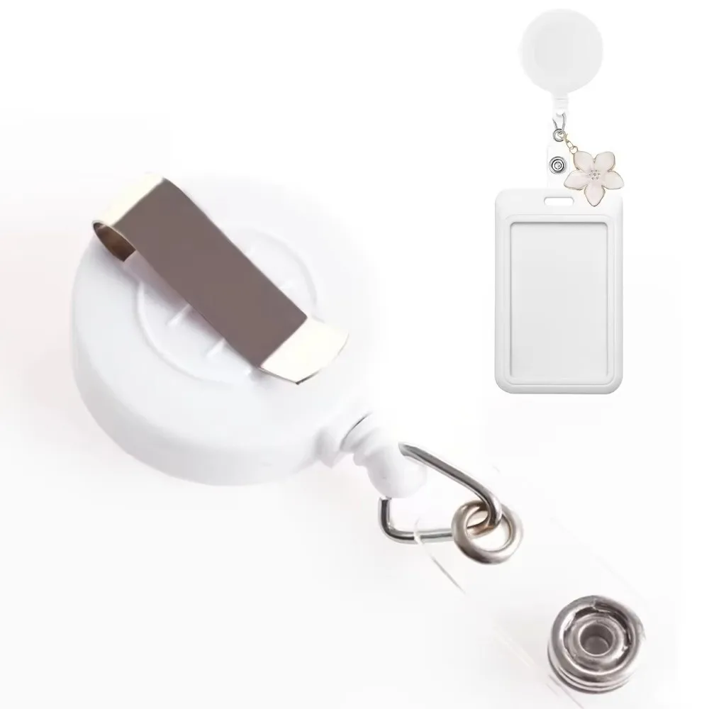 Hanging Decoration Picture Card Holder Retractable Easy To Pull Badge Reel Holder Flower Charm Card Protective Case Student