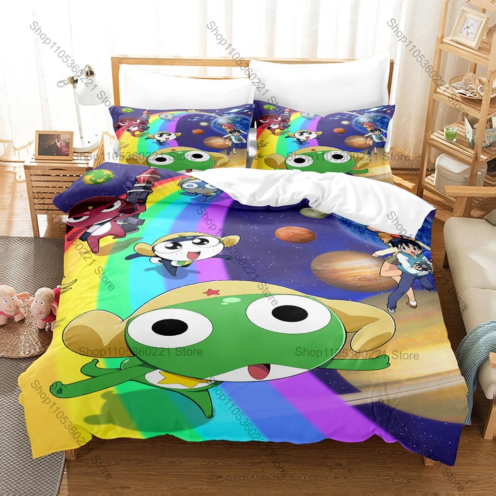 Cool Japanese Cartoon Sgt Frog Keroro Gunso Cute Alien Frog Platoon HD Print Bedding Set 1 Duvet Cover + 2 Pillowcases Soft Bed